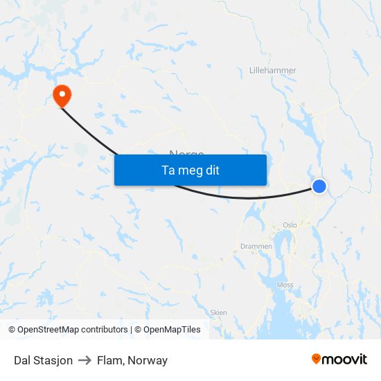 Dal Stasjon to Flam, Norway map