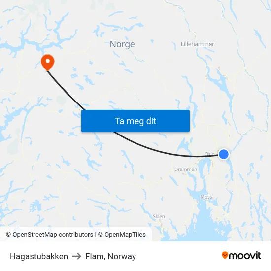 Hagastubakken to Flam, Norway map