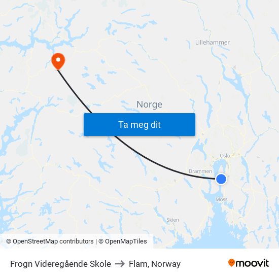 Frogn Videregående Skole to Flam, Norway map