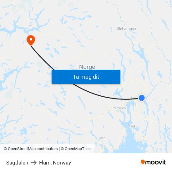 Sagdalen to Flam, Norway map