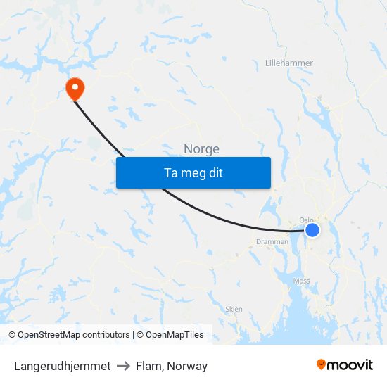 Langerudhjemmet to Flam, Norway map