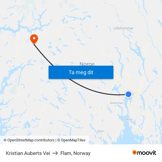 Kristian Auberts Vei to Flam, Norway map