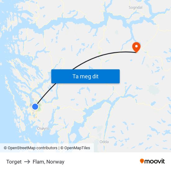 Torget to Flam, Norway map