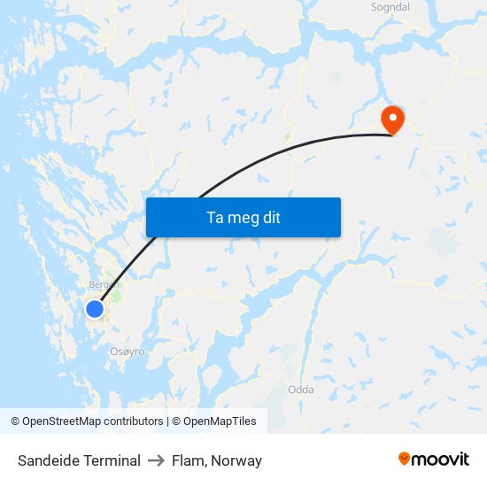 Sandeide Terminal to Flam, Norway map