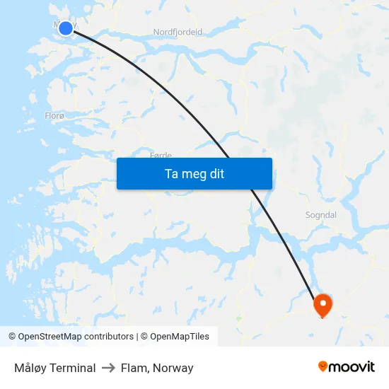 Måløy Terminal to Flam, Norway map