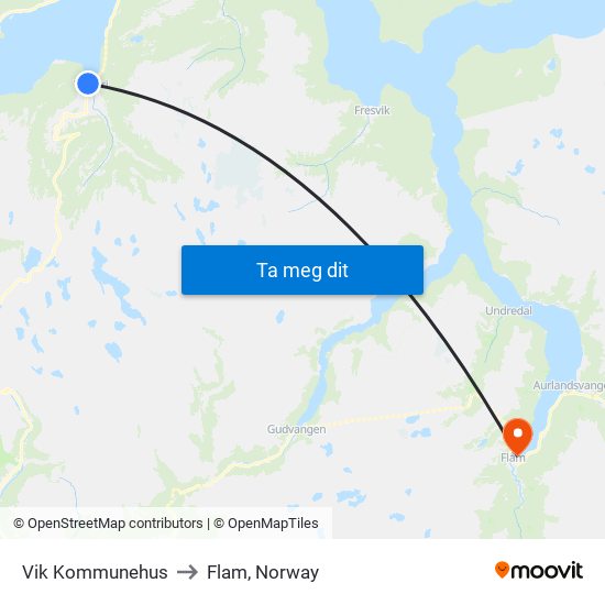 Vik Kommunehus to Flam, Norway map