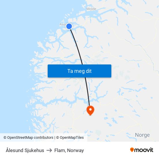 Ålesund Sjukehus to Flam, Norway map