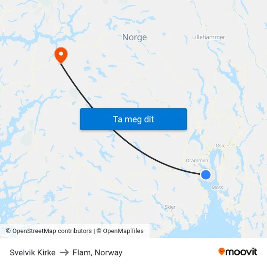 Svelvik Kirke to Flam, Norway map