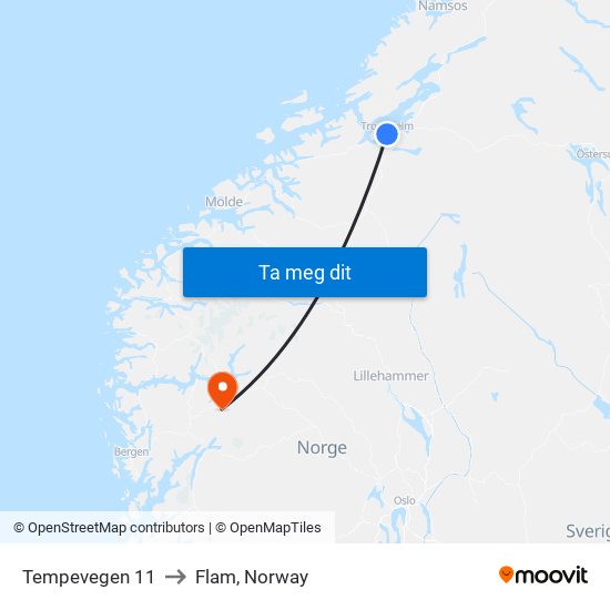 Tempevegen 11 to Flam, Norway map