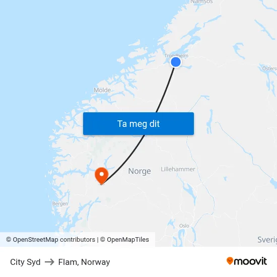 City Syd to Flam, Norway map