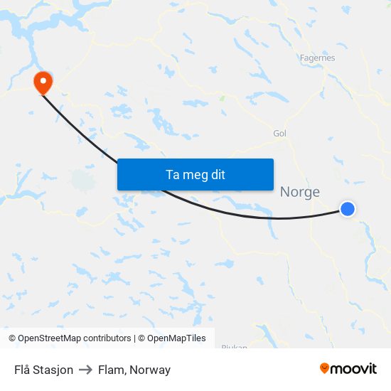 Flå Stasjon to Flam, Norway map