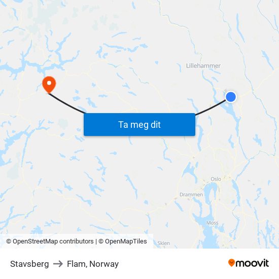 Stavsberg to Flam, Norway map