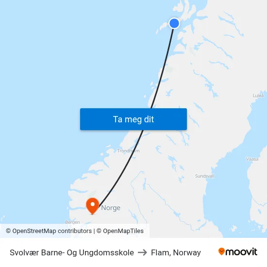 Svolvær Barne- Og Ungdomsskole to Flam, Norway map