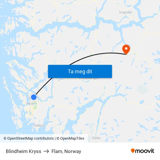 Blindheim Kryss to Flam, Norway map