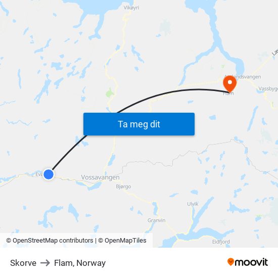 Skorve to Flam, Norway map