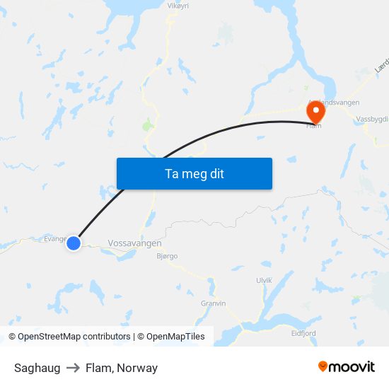 Saghaug to Flam, Norway map