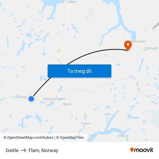 Geitle to Flam, Norway map