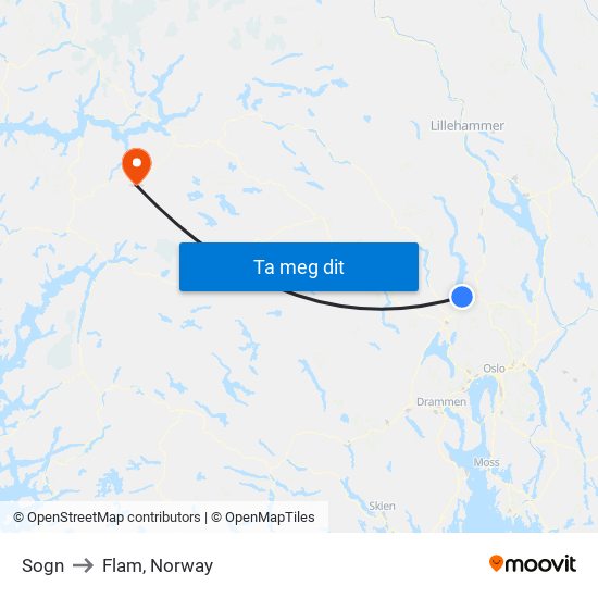 Sogn to Flam, Norway map