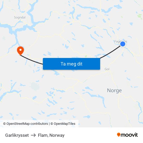 Garlikrysset to Flam, Norway map