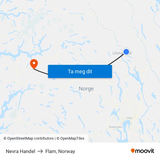 Nevra Handel to Flam, Norway map