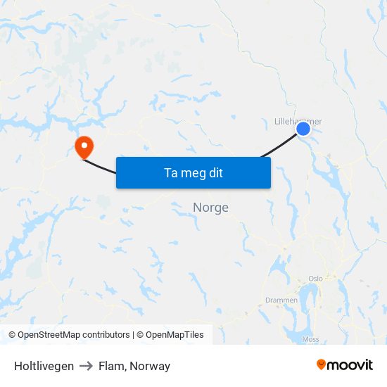 Holtlivegen to Flam, Norway map