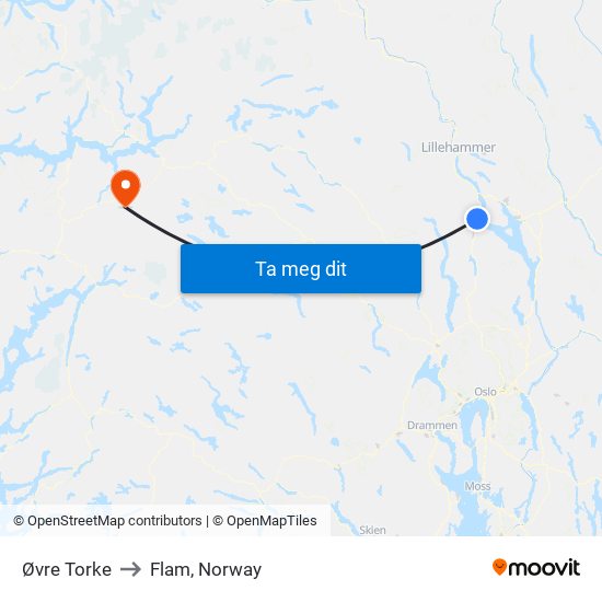 Øvre Torke to Flam, Norway map