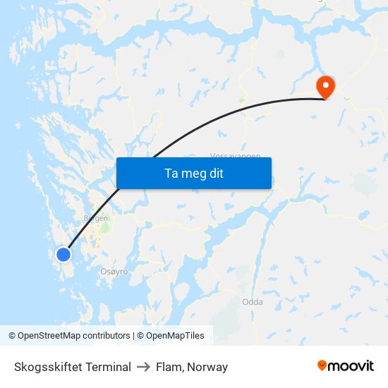 Skogsskiftet Terminal to Flam, Norway map