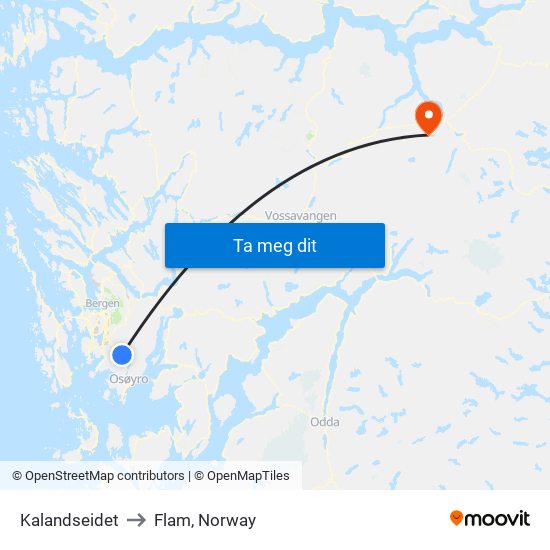 Kalandseidet to Flam, Norway map