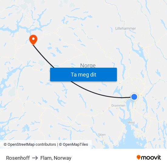Rosenhoff to Flam, Norway map