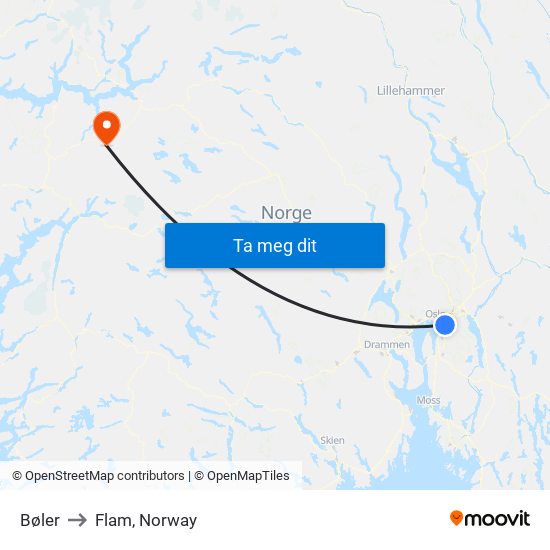 Bøler to Flam, Norway map