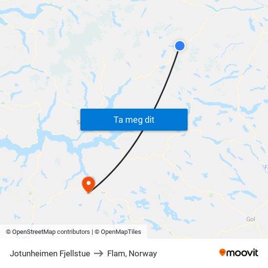 Jotunheimen Fjellstue to Flam, Norway map