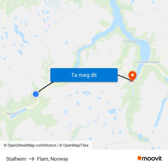 Stalheim to Flam, Norway map