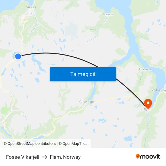 Fosse Vikafjell to Flam, Norway map