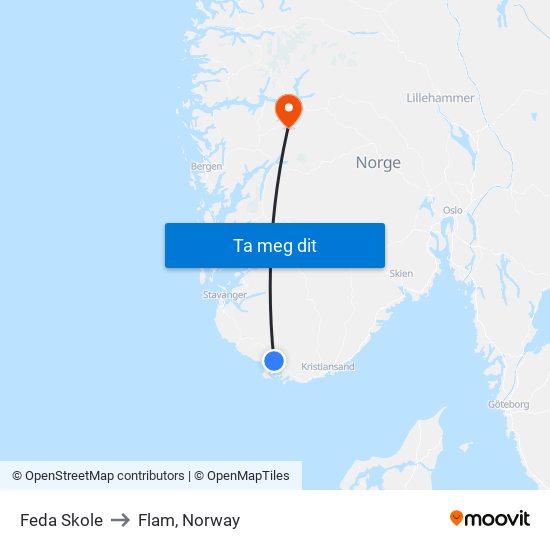 Feda Skole to Flam, Norway map