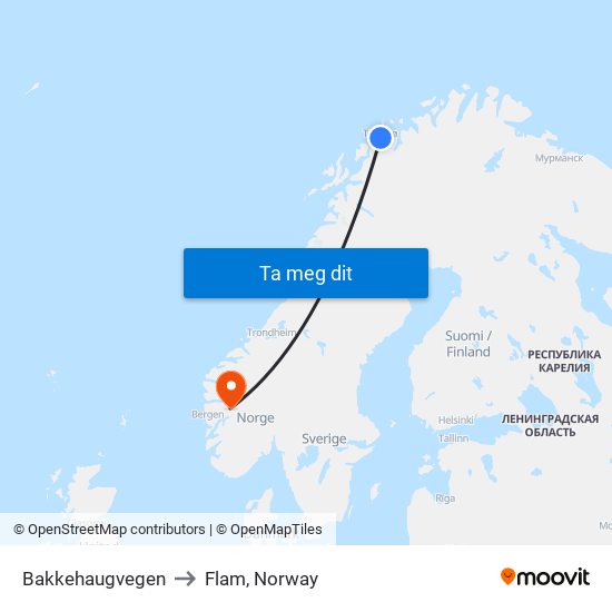 Bakkehaugvegen to Flam, Norway map