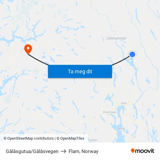 Gålåsgutua/Gålåsvegen to Flam, Norway map