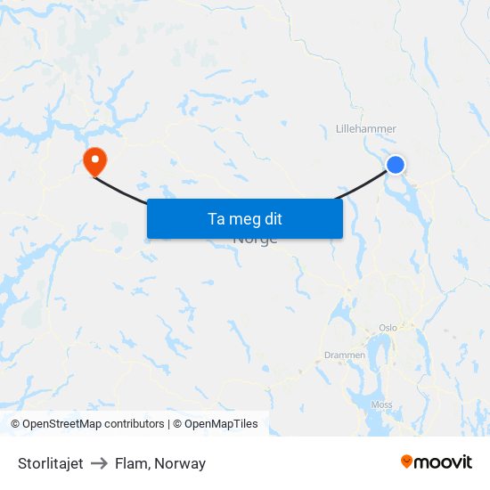 Storlitajet to Flam, Norway map
