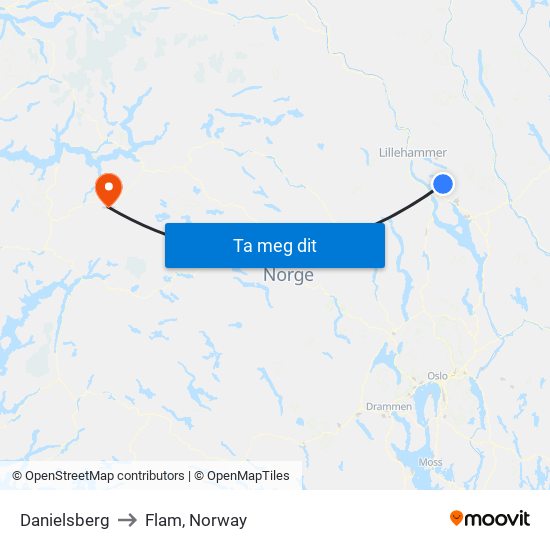 Danielsberg to Flam, Norway map