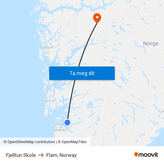 Fjelltun Skole to Flam, Norway map