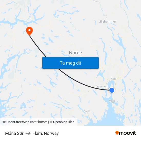 Måna Sør to Flam, Norway map