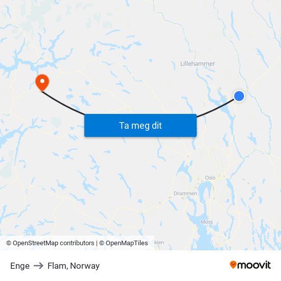 Enge to Flam, Norway map