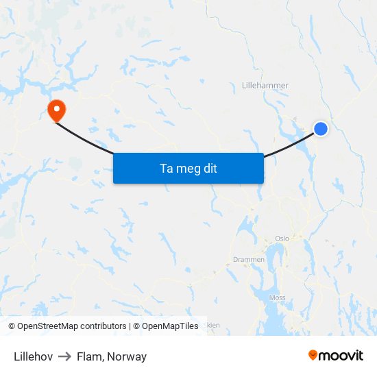 Lillehov to Flam, Norway map