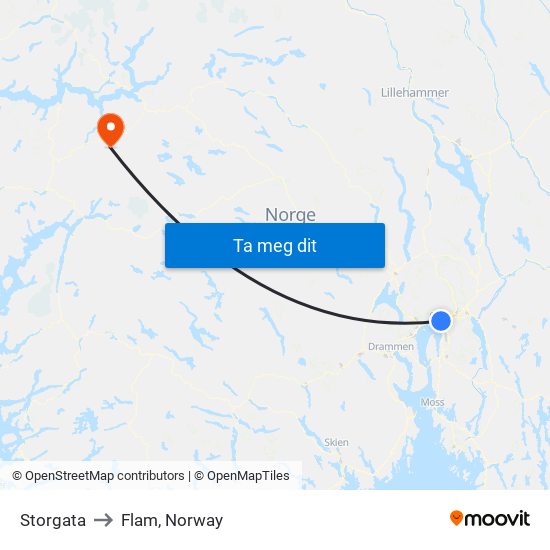 Storgata to Flam, Norway map