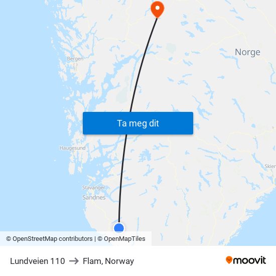 Lundveien 110 to Flam, Norway map