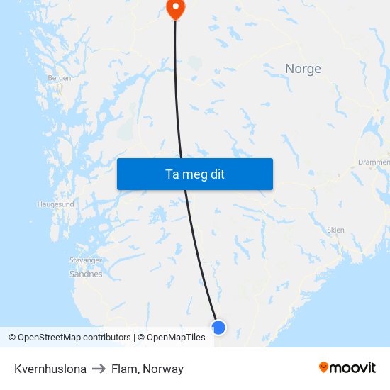 Kvernhuslona to Flam, Norway map