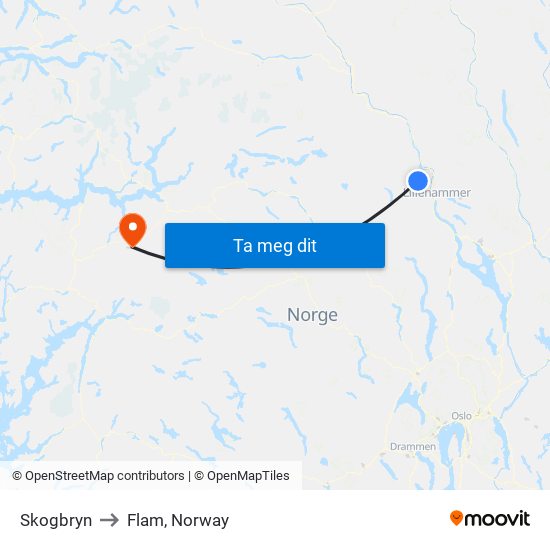 Skogbryn to Flam, Norway map