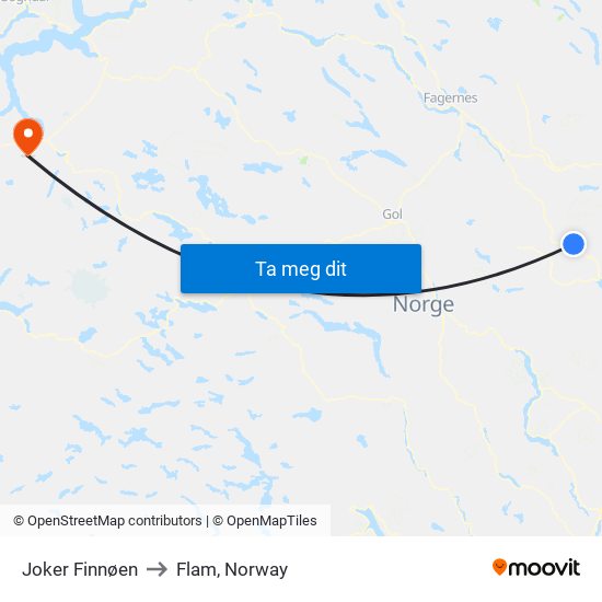 Joker Finnøen to Flam, Norway map