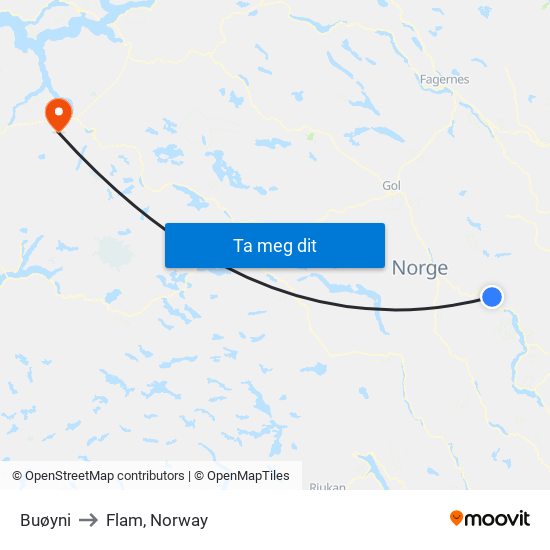 Buøyni to Flam, Norway map