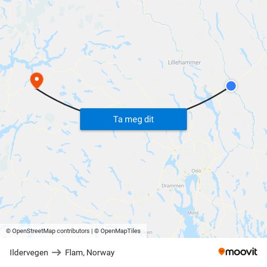 Ildervegen to Flam, Norway map