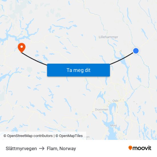 Slåttmyrvegen to Flam, Norway map